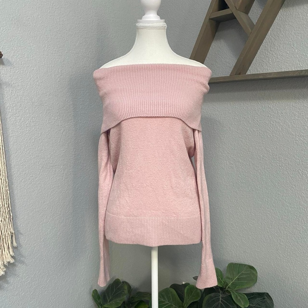 BANANA REPUBLIC PINK OFF THE SHOULDER LONG SLEEVE SWEATER Y2K COQUETTE WINTER